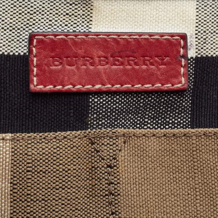 Pre Owned Burberry Red/Beige House Check Canvas and Leather Ashby Bucket Bag