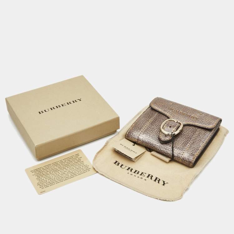 Pre Owned Burberry Metallic Leather Buckle Flap French Wallet