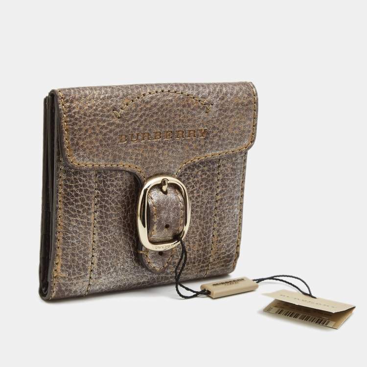 Pre Owned Burberry Metallic Leather Buckle Flap French Wallet