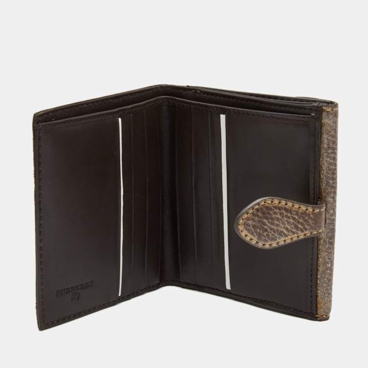 Pre Owned Burberry Metallic Leather Buckle Flap French Wallet