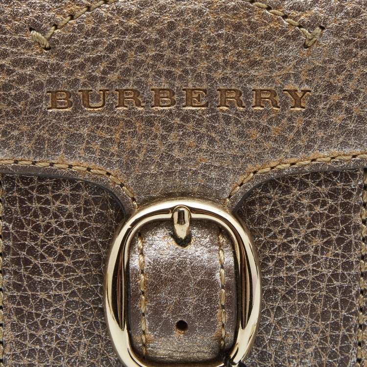 Pre Owned Burberry Metallic Leather Buckle Flap French Wallet