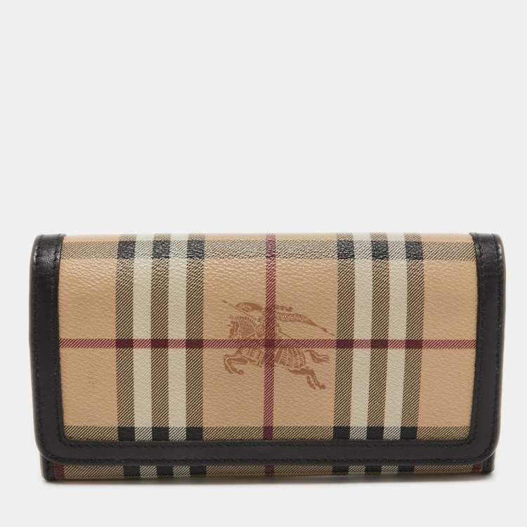 Pre Owned Burberry Beige/Brown Haymarket Check Coated Canvas and Leather Continental Wallet