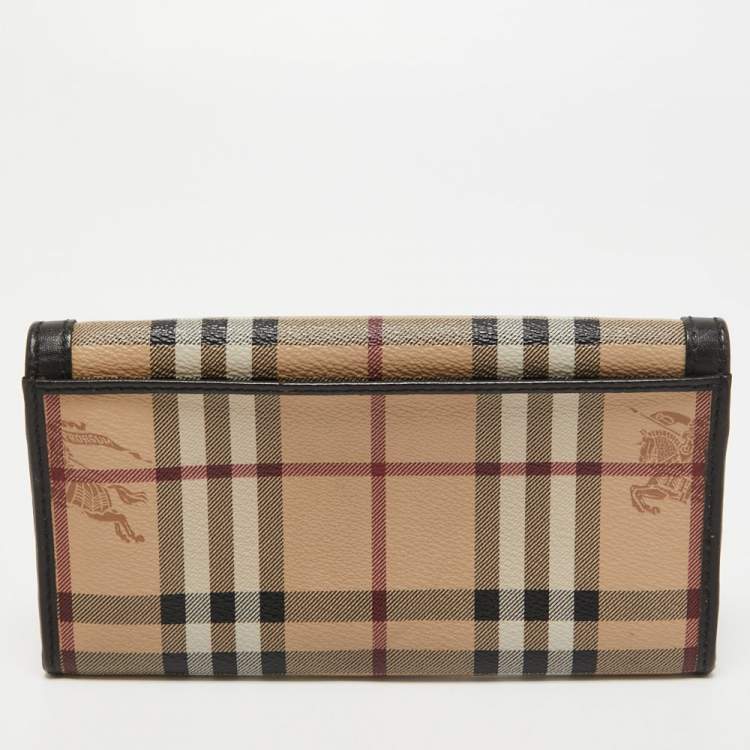 Pre Owned Burberry Beige/Brown Haymarket Check Coated Canvas and Leather Continental Wallet