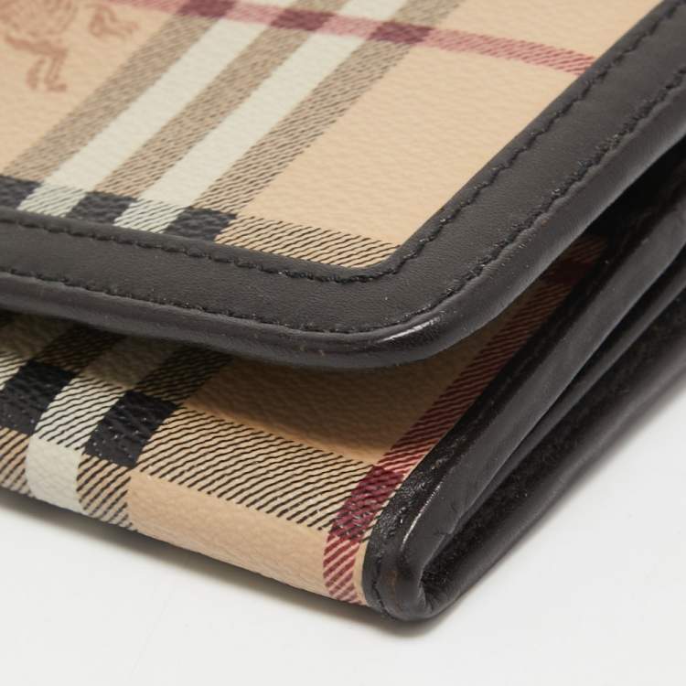 Pre Owned Burberry Beige/Brown Haymarket Check Coated Canvas and Leather Continental Wallet