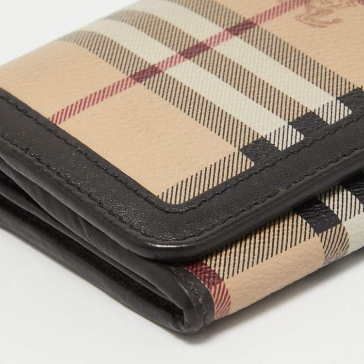 Pre Owned Burberry Beige/Brown Haymarket Check Coated Canvas and Leather Continental Wallet