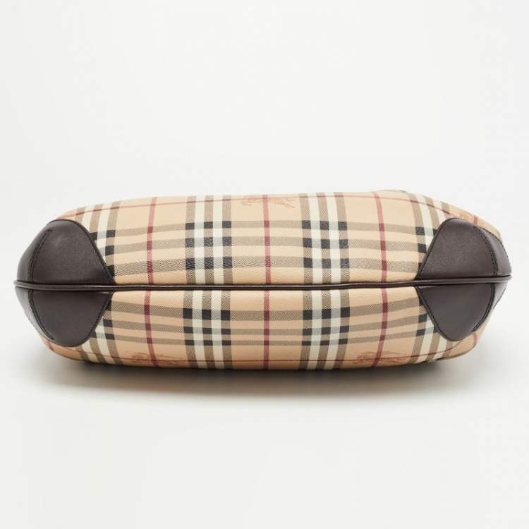 Pre Owned Burberry Beige/Brown Haymarket Check Coated Canvas and Leather Medium Willenmore Hobo