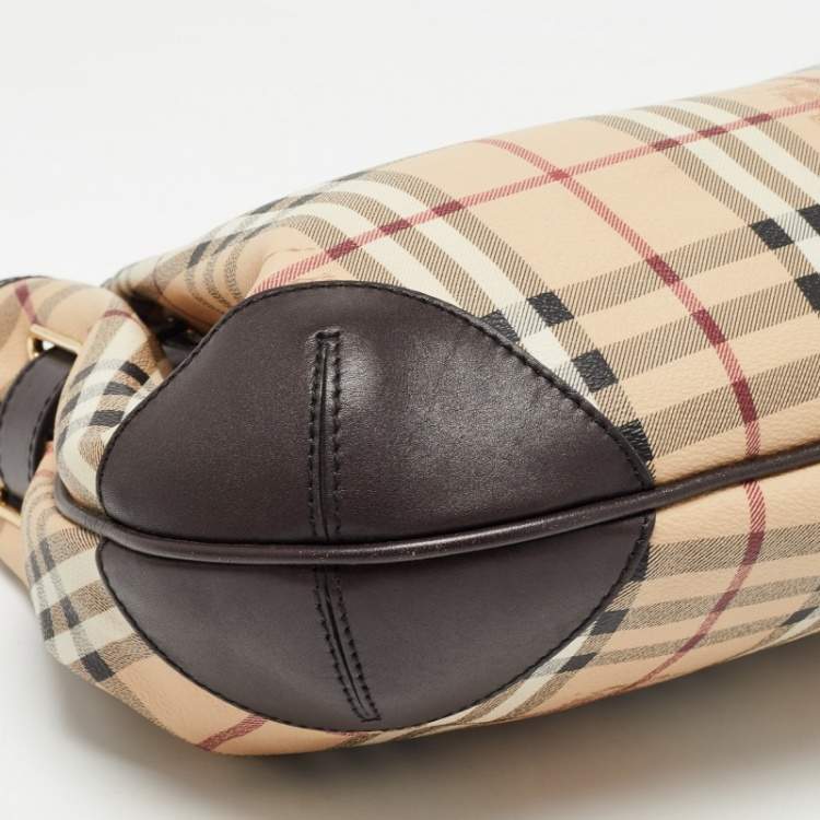 Pre Owned Burberry Beige/Brown Haymarket Check Coated Canvas and Leather Medium Willenmore Hobo