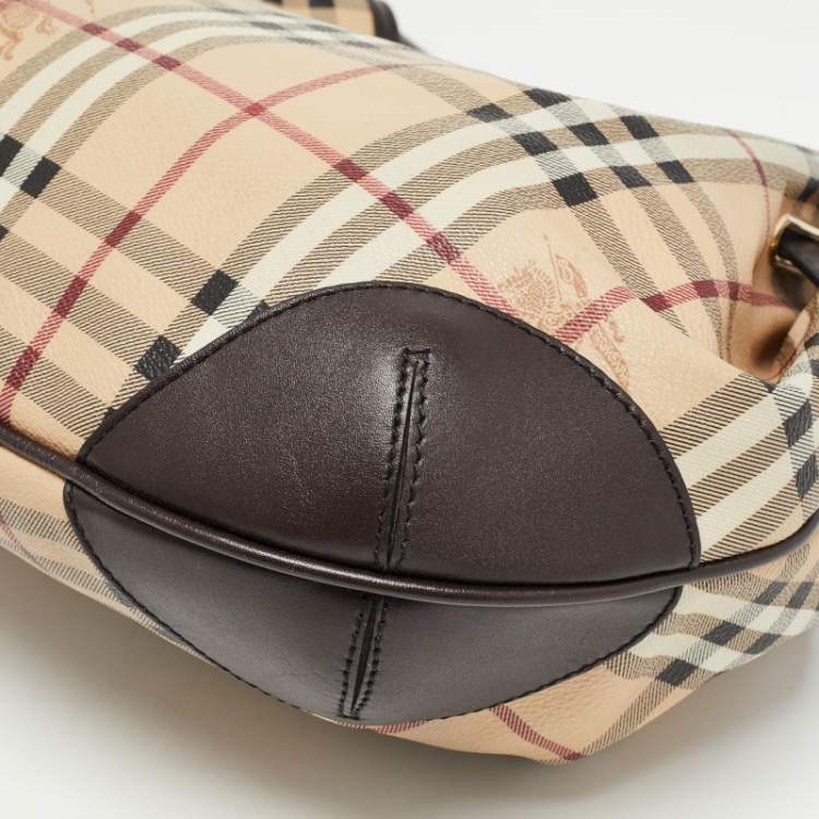 Pre Owned Burberry Beige/Brown Haymarket Check Coated Canvas and Leather Medium Willenmore Hobo
