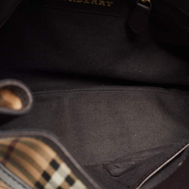 Pre Owned Burberry Beige/Brown Haymarket Check Coated Canvas and Leather Medium Willenmore Hobo
