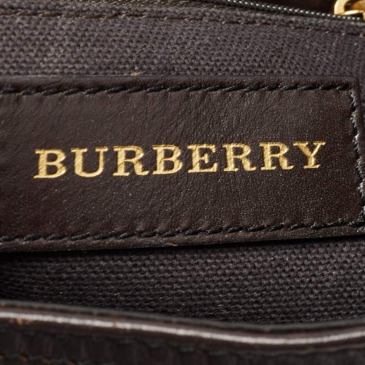 Pre Owned Burberry Beige/Brown Haymarket Check Coated Canvas and Leather Medium Willenmore Hobo
