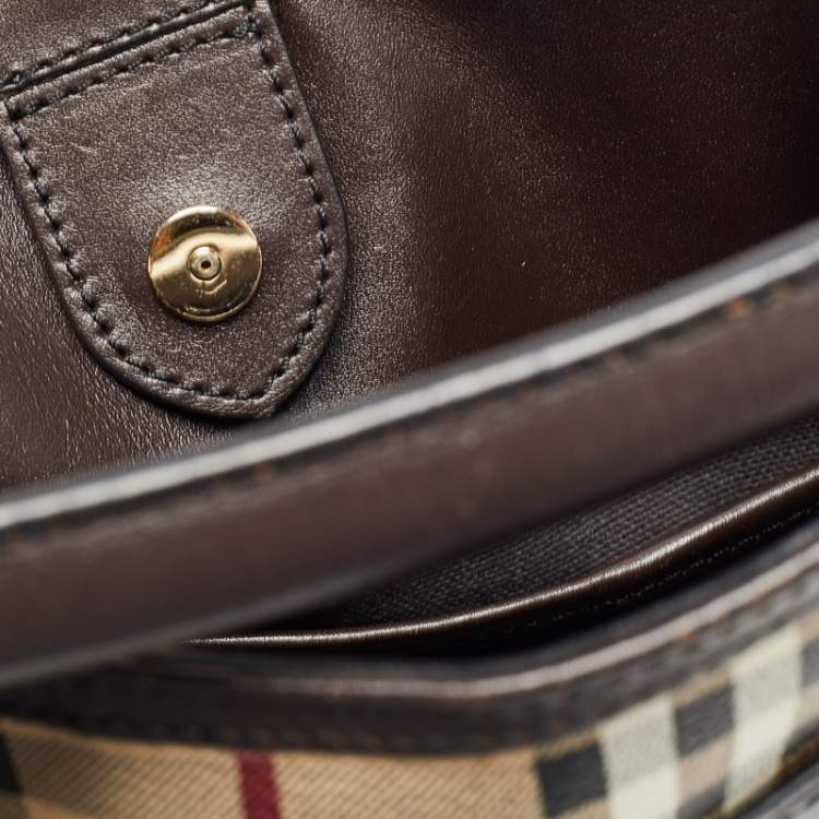 Pre Owned Burberry Beige/Brown Haymarket Check Coated Canvas and Leather Medium Willenmore Hobo