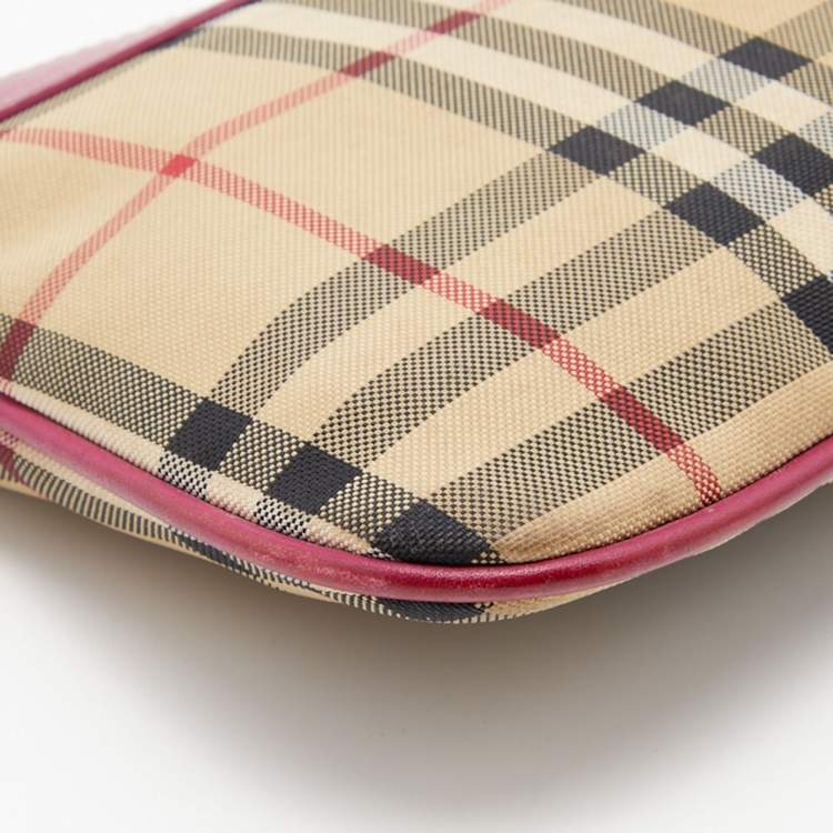Pre Owned Burberry Beige/Pink Horseferry Check Canvas and Leather Peyton Crossbody Bag