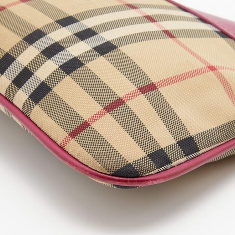 Pre Owned Burberry Beige/Pink Horseferry Check Canvas and Leather Peyton Crossbody Bag
