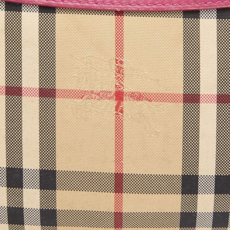 Pre Owned Burberry Beige/Pink Horseferry Check Canvas and Leather Peyton Crossbody Bag