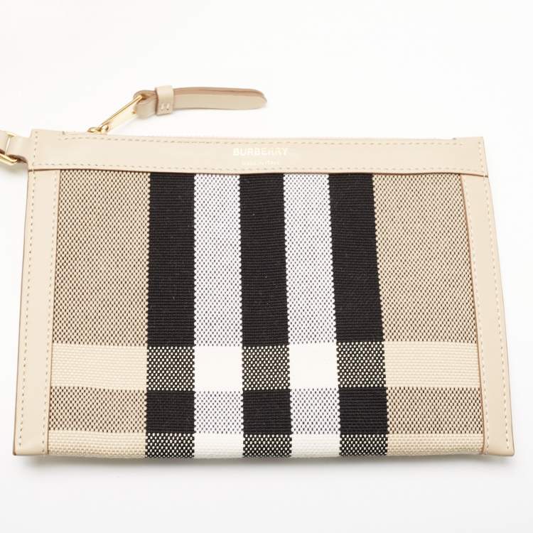 Pre Owned Burberry Beige Vintage Check Canvas and Leather Medium Beach Tote