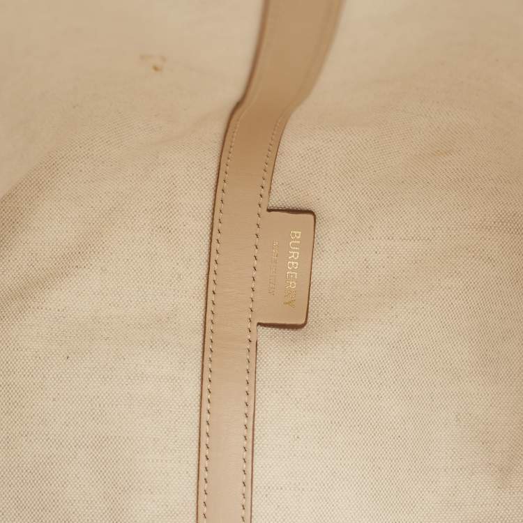 Pre Owned Burberry Beige Vintage Check Canvas and Leather Medium Beach Tote