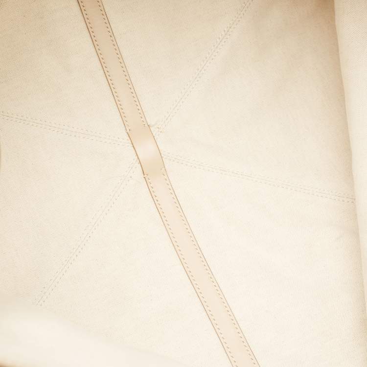 Pre Owned Burberry Beige Vintage Check Canvas and Leather Medium Beach Tote