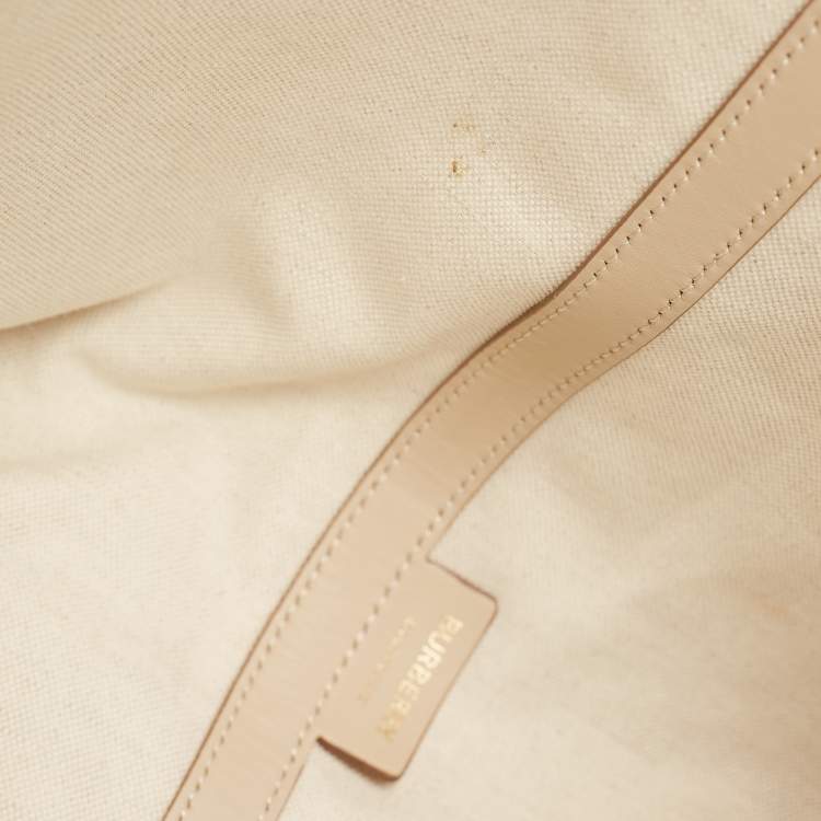 Pre Owned Burberry Beige Vintage Check Canvas and Leather Medium Beach Tote