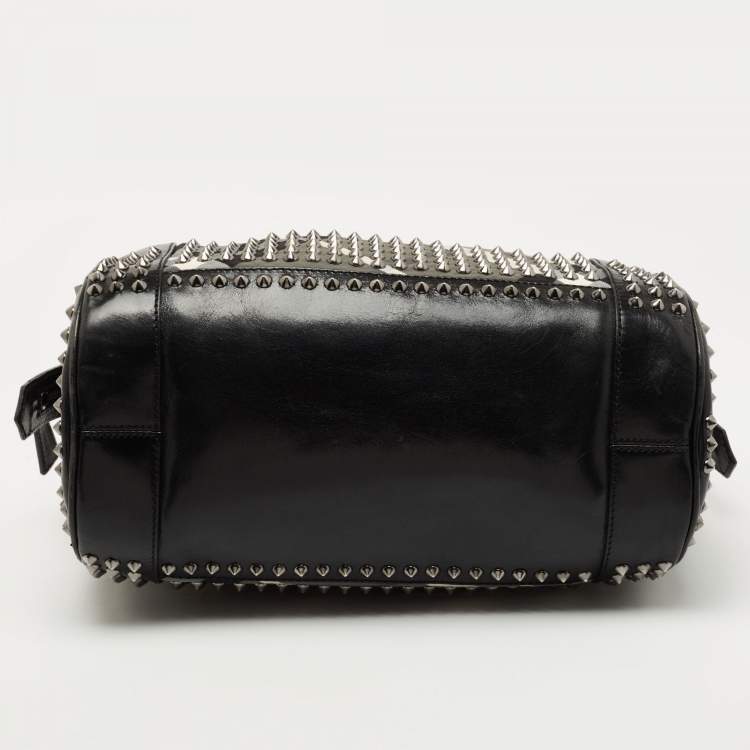 Pre Owned Burberry Black Nova Check Nylon and Leather Studded Satchel