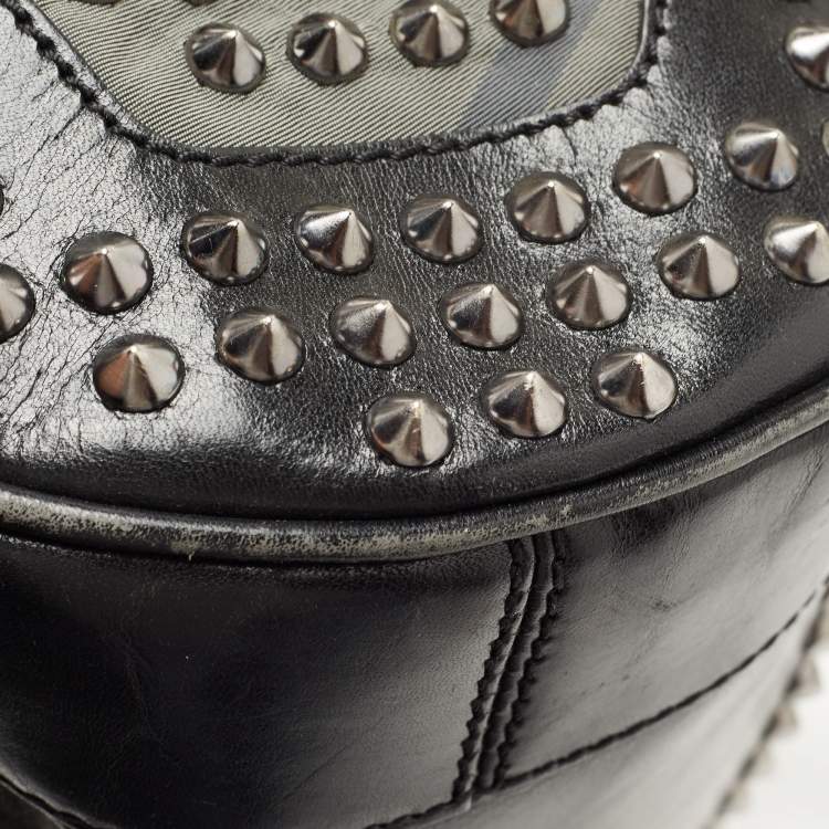 Pre Owned Burberry Black Nova Check Nylon and Leather Studded Satchel
