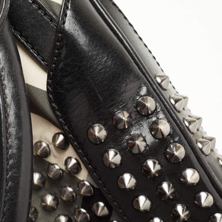 Pre Owned Burberry Black Nova Check Nylon and Leather Studded Satchel