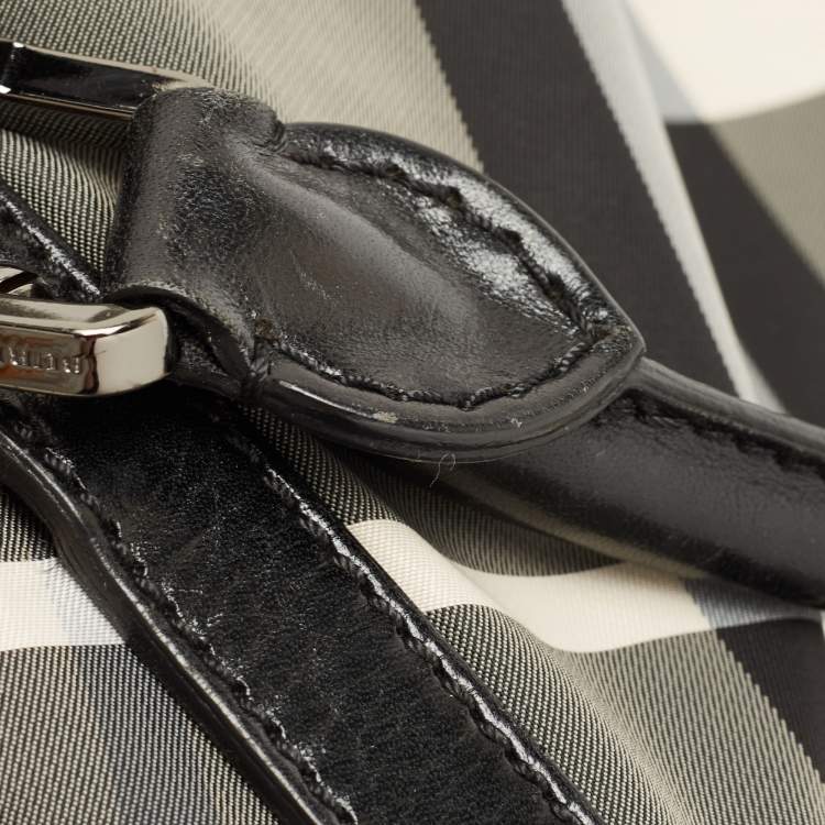 Pre Owned Burberry Black Nova Check Nylon and Leather Studded Satchel