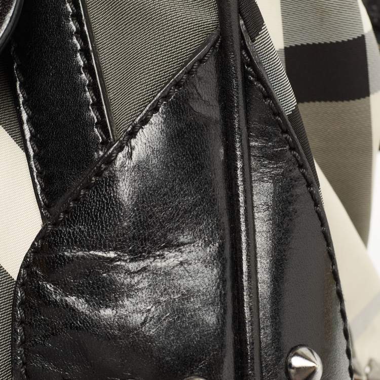 Pre Owned Burberry Black Nova Check Nylon and Leather Studded Satchel