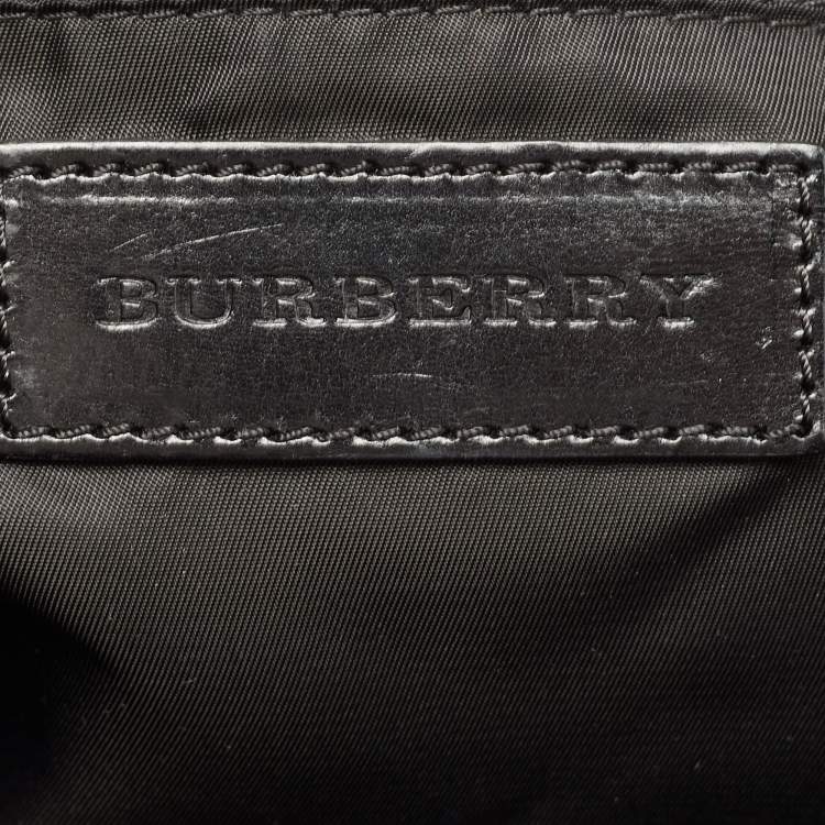 Pre Owned Burberry Black Nova Check Nylon and Leather Studded Satchel