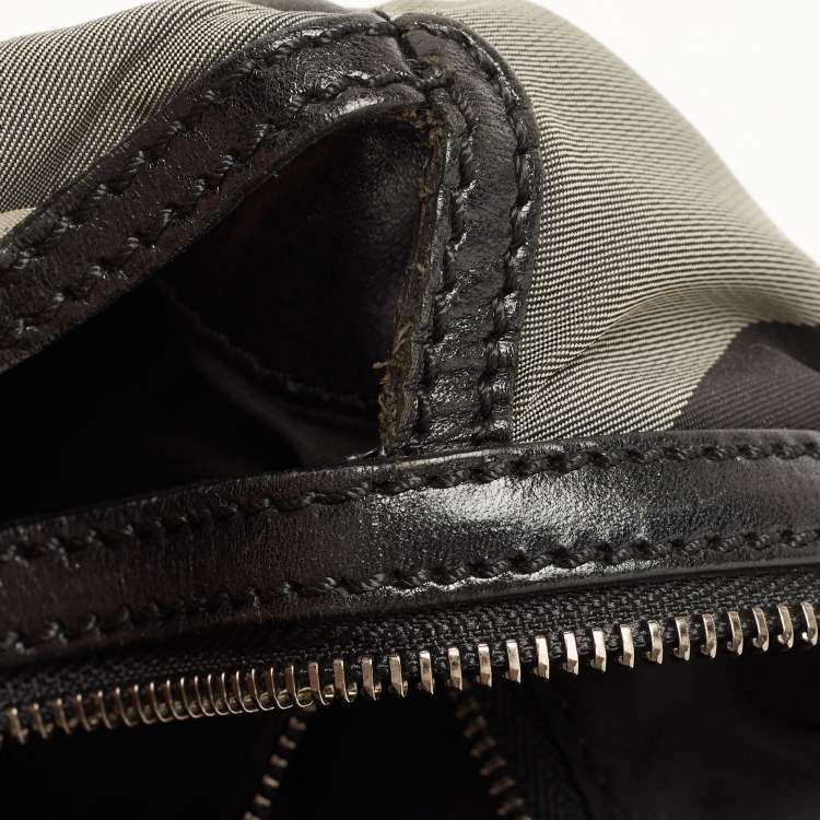 Pre Owned Burberry Black Nova Check Nylon and Leather Studded Satchel