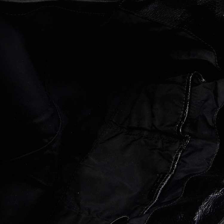 Pre Owned Burberry Black/Grey Beat Check Nylon and Patent Leather Lowry Tote