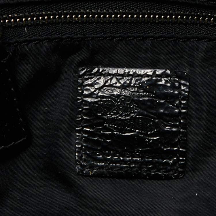 Pre Owned Burberry Black/Grey Beat Check Nylon and Patent Leather Lowry Tote