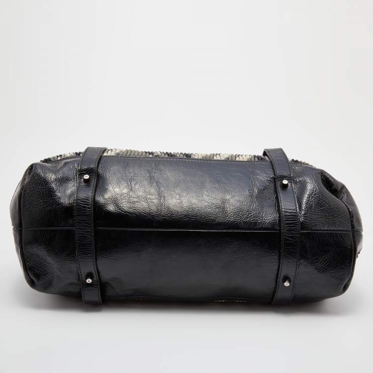 Pre Owned Burberry Black/Grey Beat Check Nylon and Patent Leather Lowry Tote