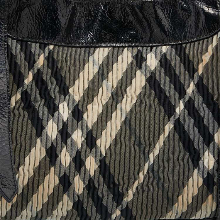 Pre Owned Burberry Black/Grey Beat Check Nylon and Patent Leather Lowry Tote