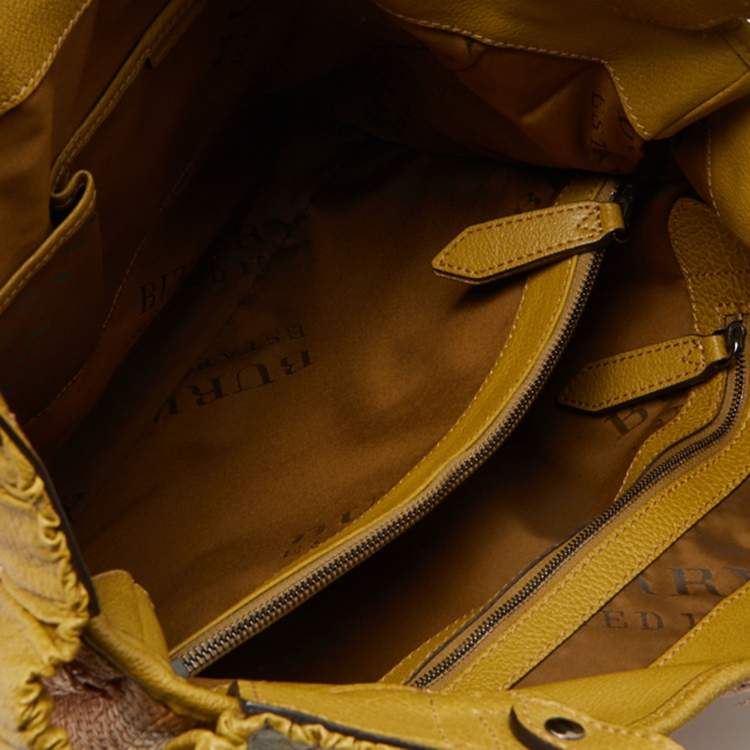 Pre Owned Burberry Beige/Green Raffia and Leather Covington Shopper Tote