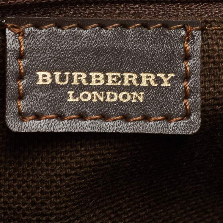 Pre Owned Burberry Burgundy/Beige Haymarket Check Fabric Hobo