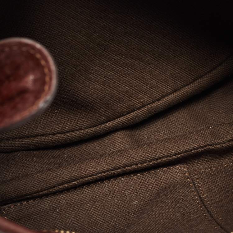 Pre Owned Burberry Burgundy/Beige Haymarket Check Fabric Hobo