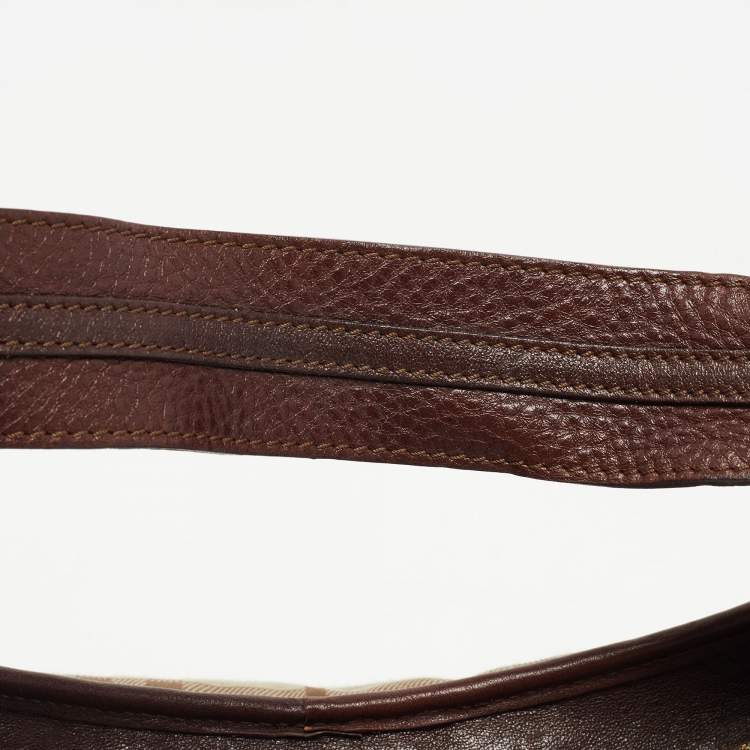 Pre Owned Burberry Burgundy/Beige Haymarket Check Fabric Hobo