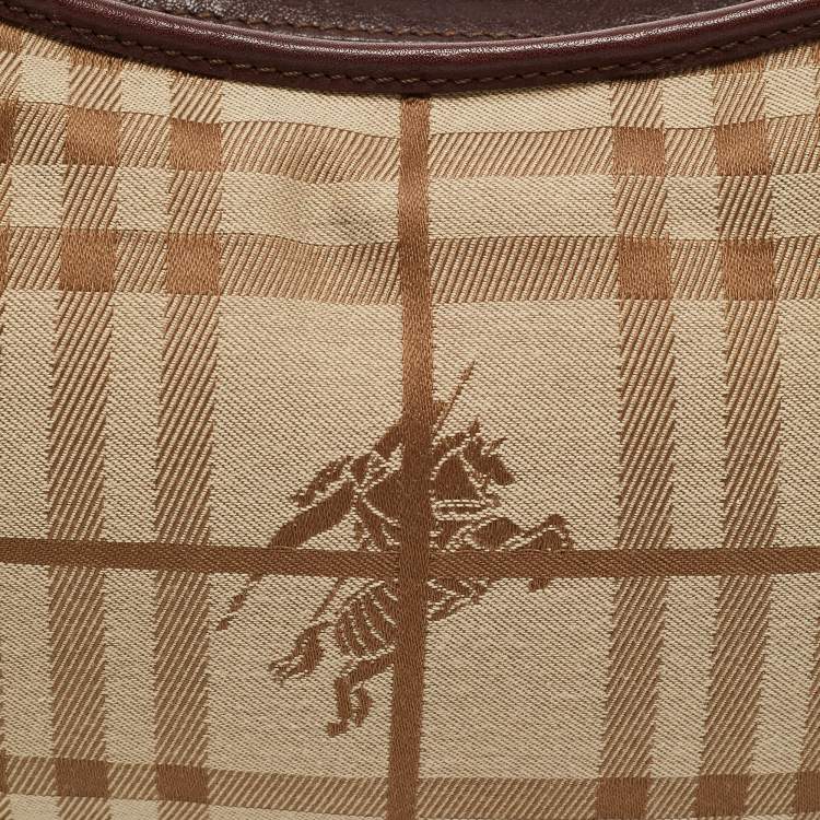 Pre Owned Burberry Burgundy/Beige Haymarket Check Fabric Hobo