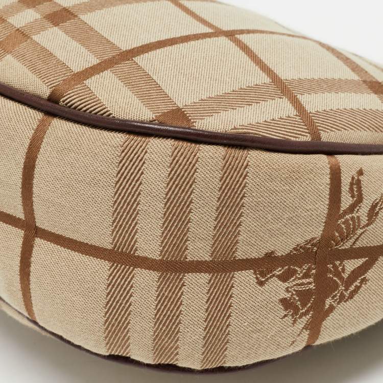 Pre Owned Burberry Burgundy/Beige Haymarket Check Fabric Hobo