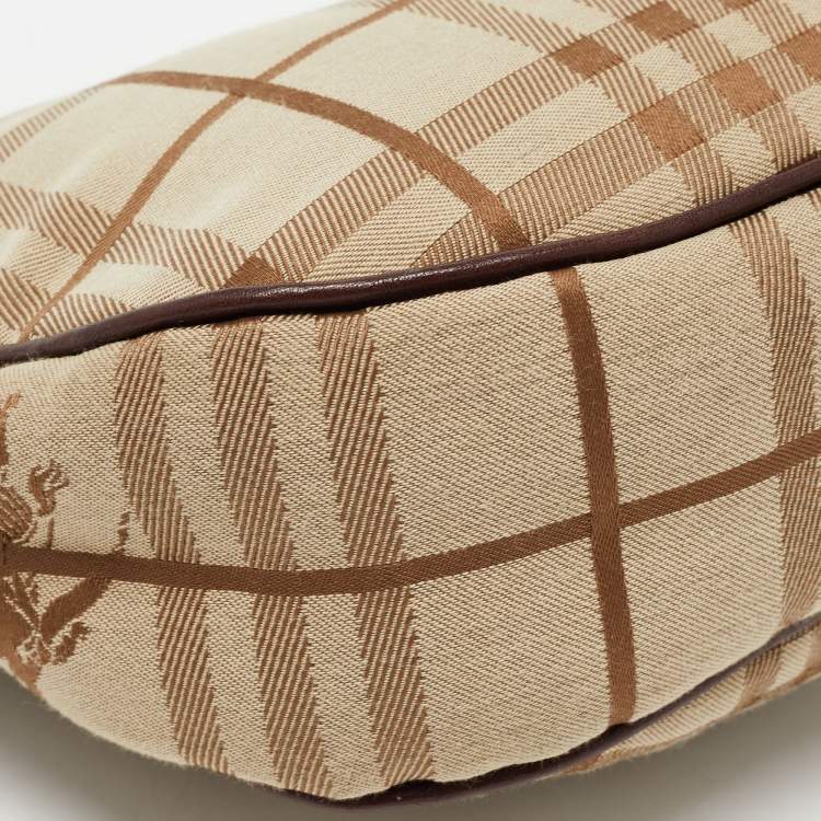 Pre Owned Burberry Burgundy/Beige Haymarket Check Fabric Hobo