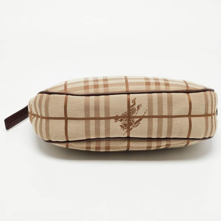 Pre Owned Burberry Burgundy/Beige Haymarket Check Fabric Hobo