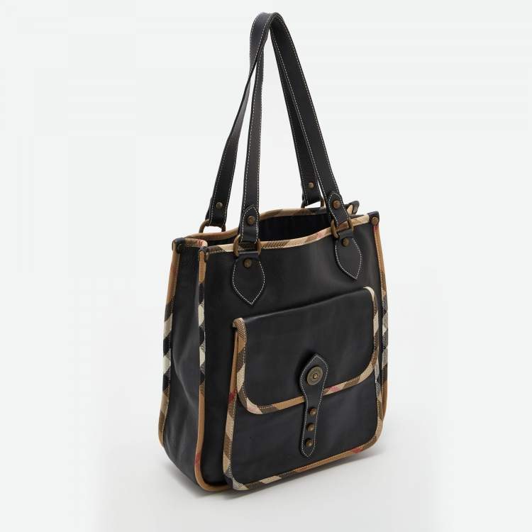 Pre Owned Burberry Black Leather and Canvas Vintage Shoulder Bag