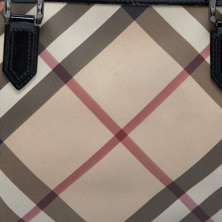 Pre Owned Burberry Beige/Black Nova Check Coated Canvas and Patent Leather Nickie Tote