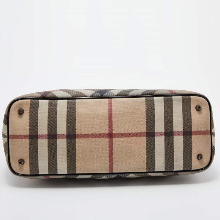 Pre Owned Burberry Beige/Black Nova Check Coated Canvas and Patent Leather Nickie Tote