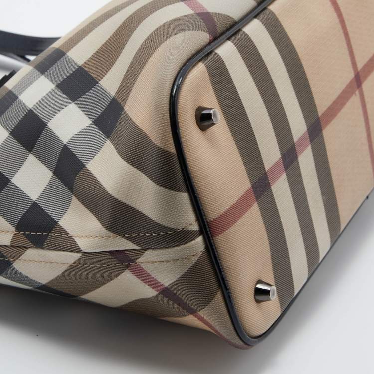 Pre Owned Burberry Beige/Black Nova Check Coated Canvas and Patent Leather Nickie Tote