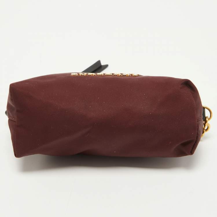 Pre Owned Burberry Burgundy Nylon Mini Zip Pouch