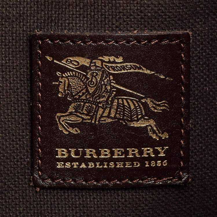Pre Owned Burberry Dark Brown/Beige Haymarket Check Coated Canvas and Leather Hobo