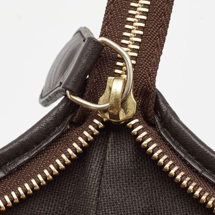 Pre Owned Burberry Dark Brown/Beige Haymarket Check Coated Canvas and Leather Hobo