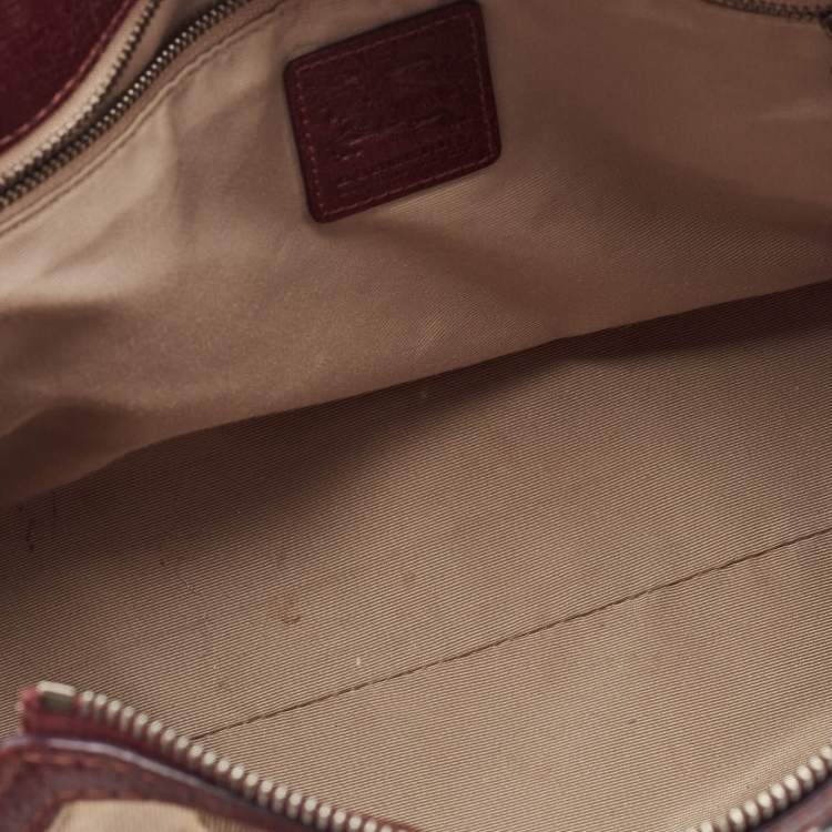 Pre Owned Burberry Dark Red/Beige Nova Check Floral Embossed PVC and Leather Satchel