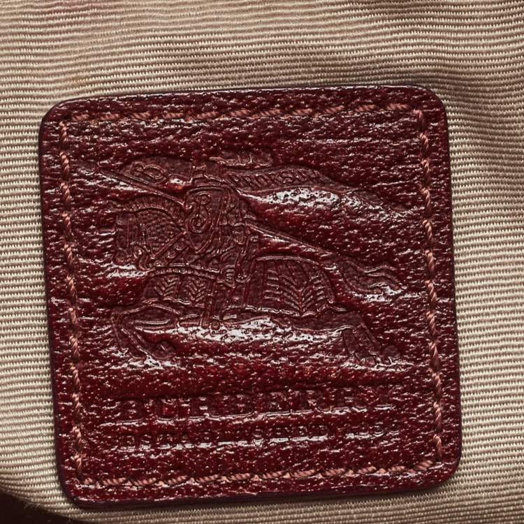 Pre Owned Burberry Dark Red/Beige Nova Check Floral Embossed PVC and Leather Satchel